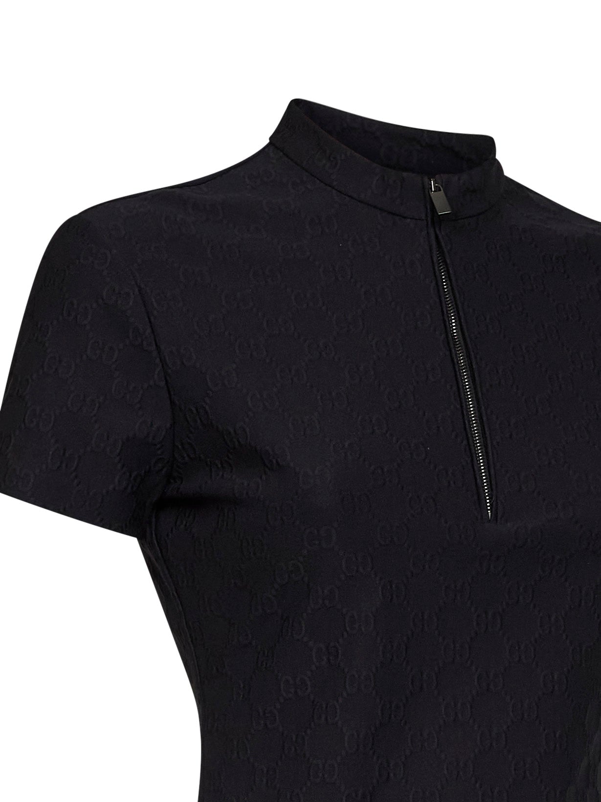 T-shirt mezza zip in jersey jacquard GG nero
