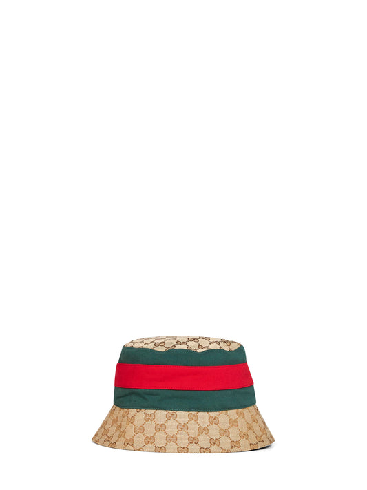 Beige and dark brown GG canvas bucket hat with Web ribbon