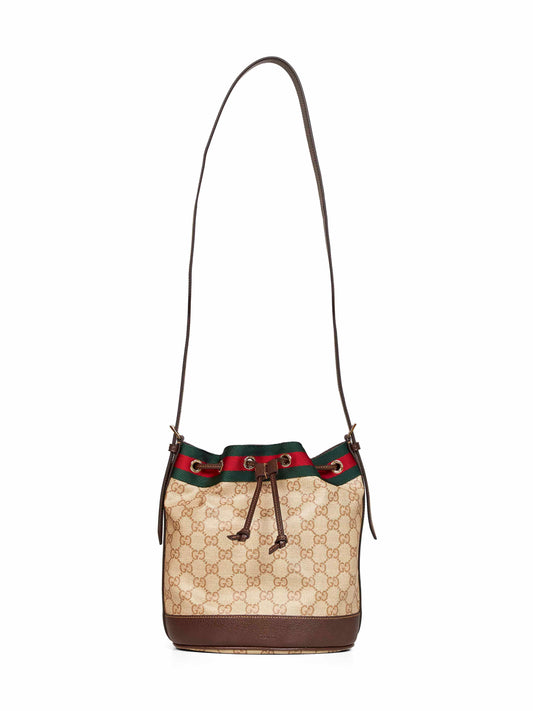 Sand and dark brown Gucci Venice mini bucket bag