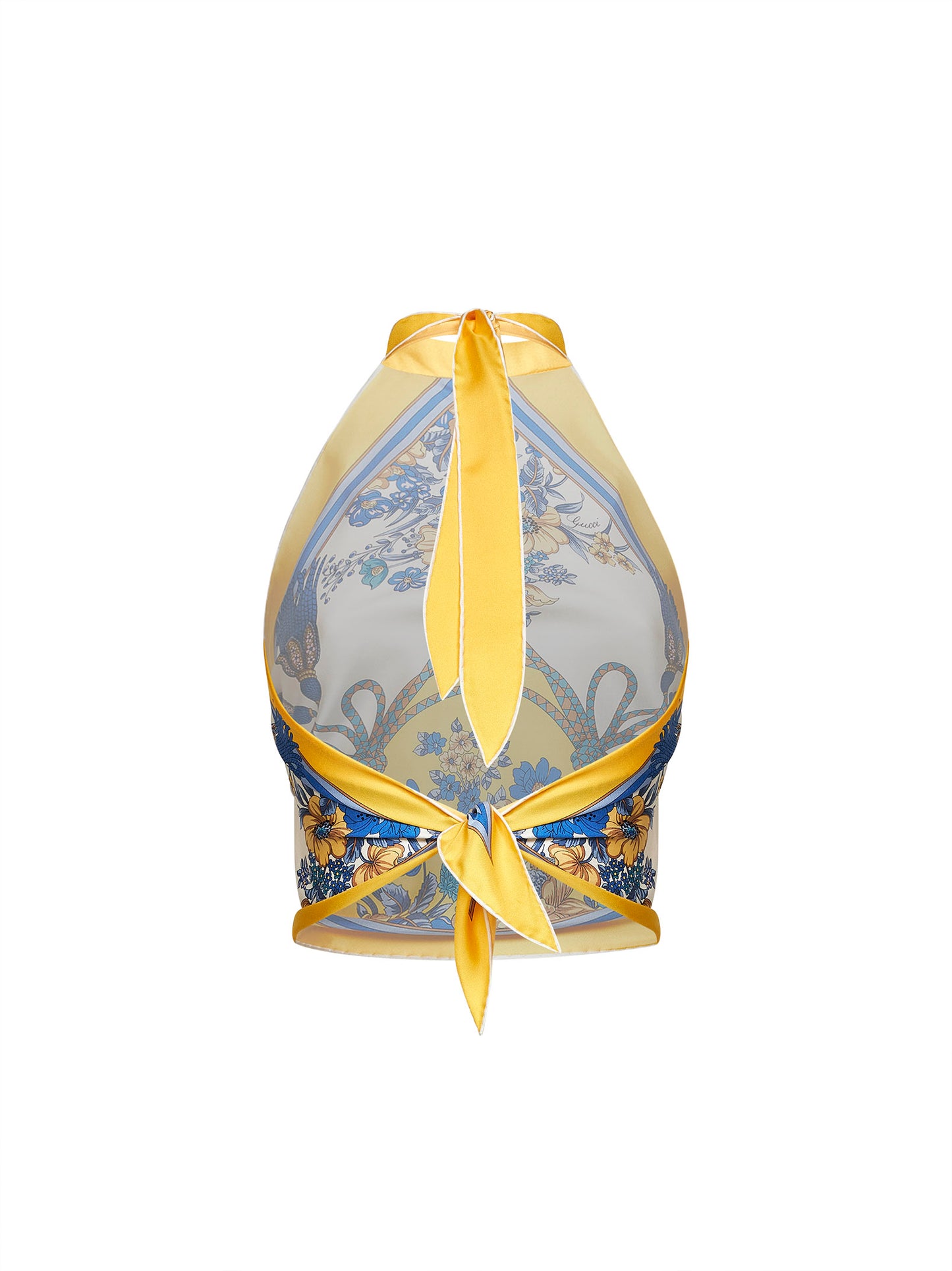 Top a foulard in twill di seta stampato multicolore