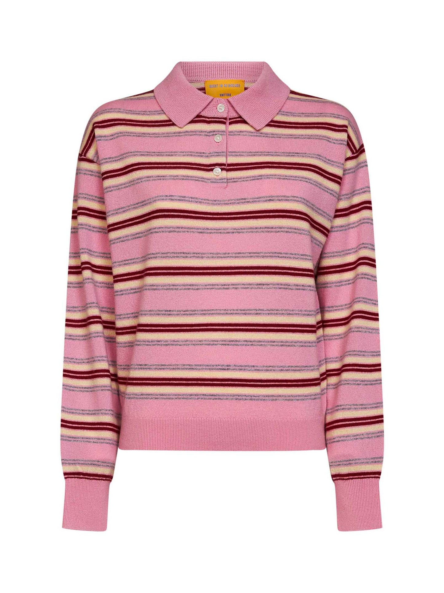 Pink striped cashmere knit Collegiate Stripe polo shirt