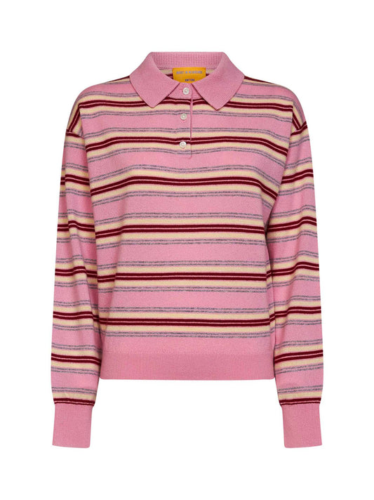 Polo Collegiate Stripe in maglia di cashmere a righe rosa