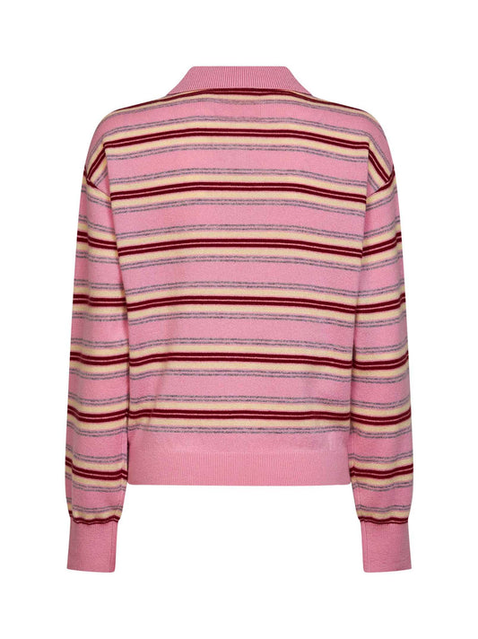 Polo Collegiate Stripe in maglia di cashmere a righe rosa