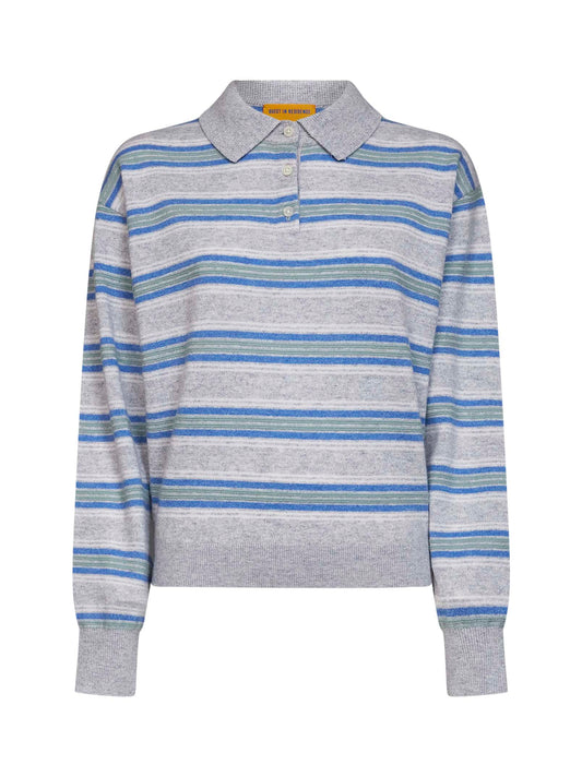 Polo Collegiate Stripe in maglia di cashmere a righe grigio