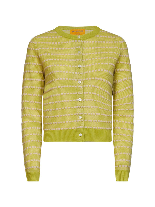 Cardigan Pebble Stripe Jane in maglia di cashmere verde<BR/>