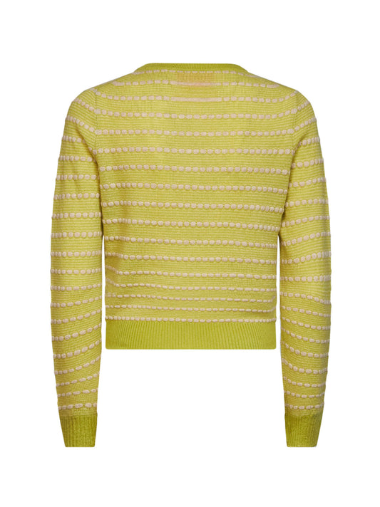 Cardigan Pebble Stripe Jane in maglia di cashmere verde<BR/>