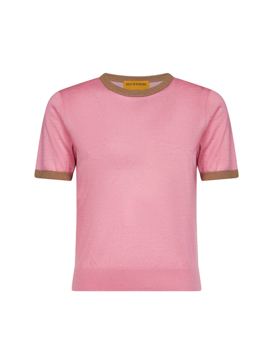 Pink cashmere knit Airy Ringer T-shirt