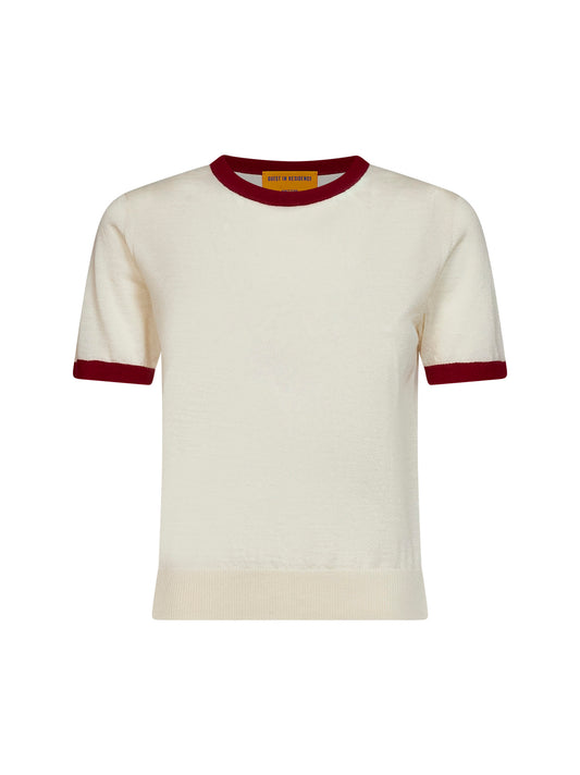T-shirt Airy Ringer in maglia di cashmere crema