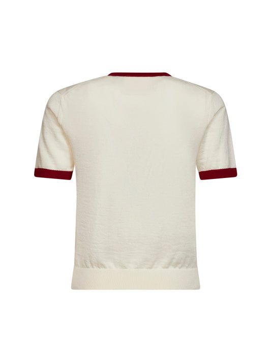T-shirt Airy Ringer in maglia di cashmere crema