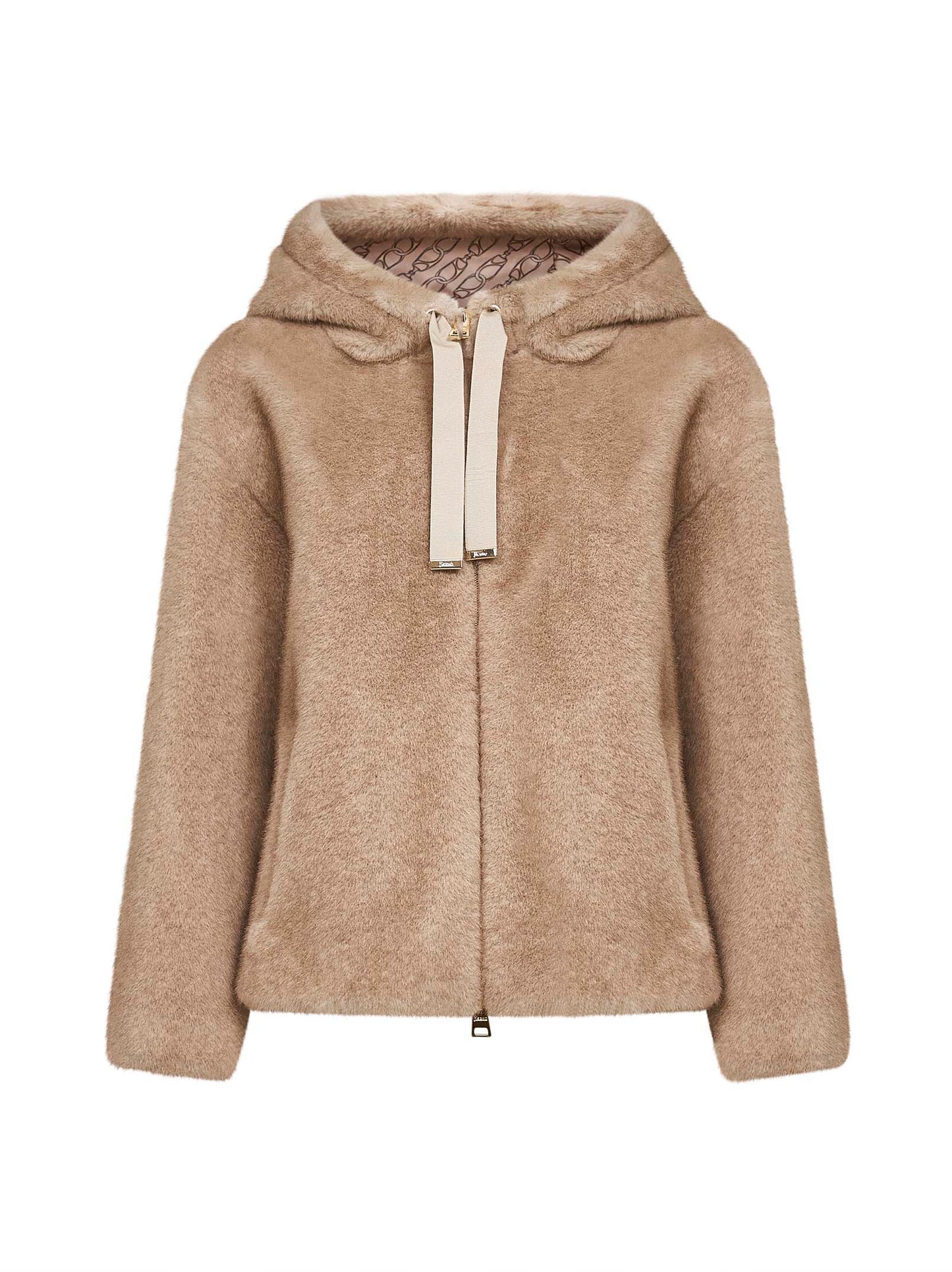 Beige melange alternative mink fur bomber jacket