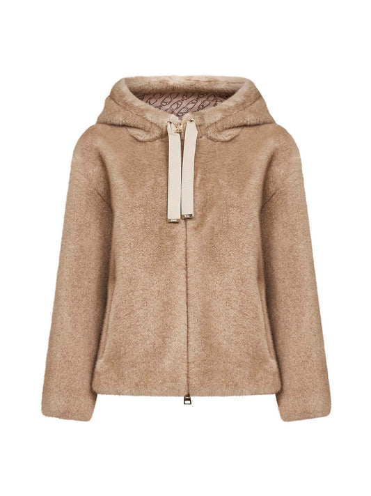 Beige melange alternative mink fur bomber jacket