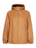 Beige wool coat with removable padded hood<BR/>