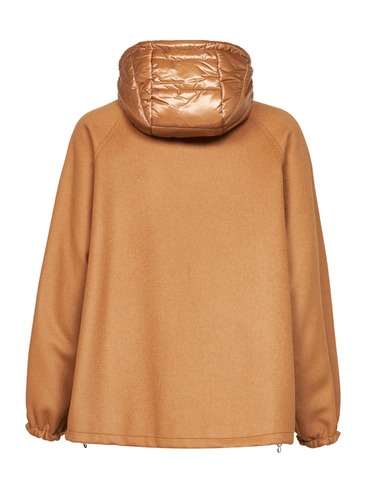 Beige wool coat with removable padded hood<BR/>