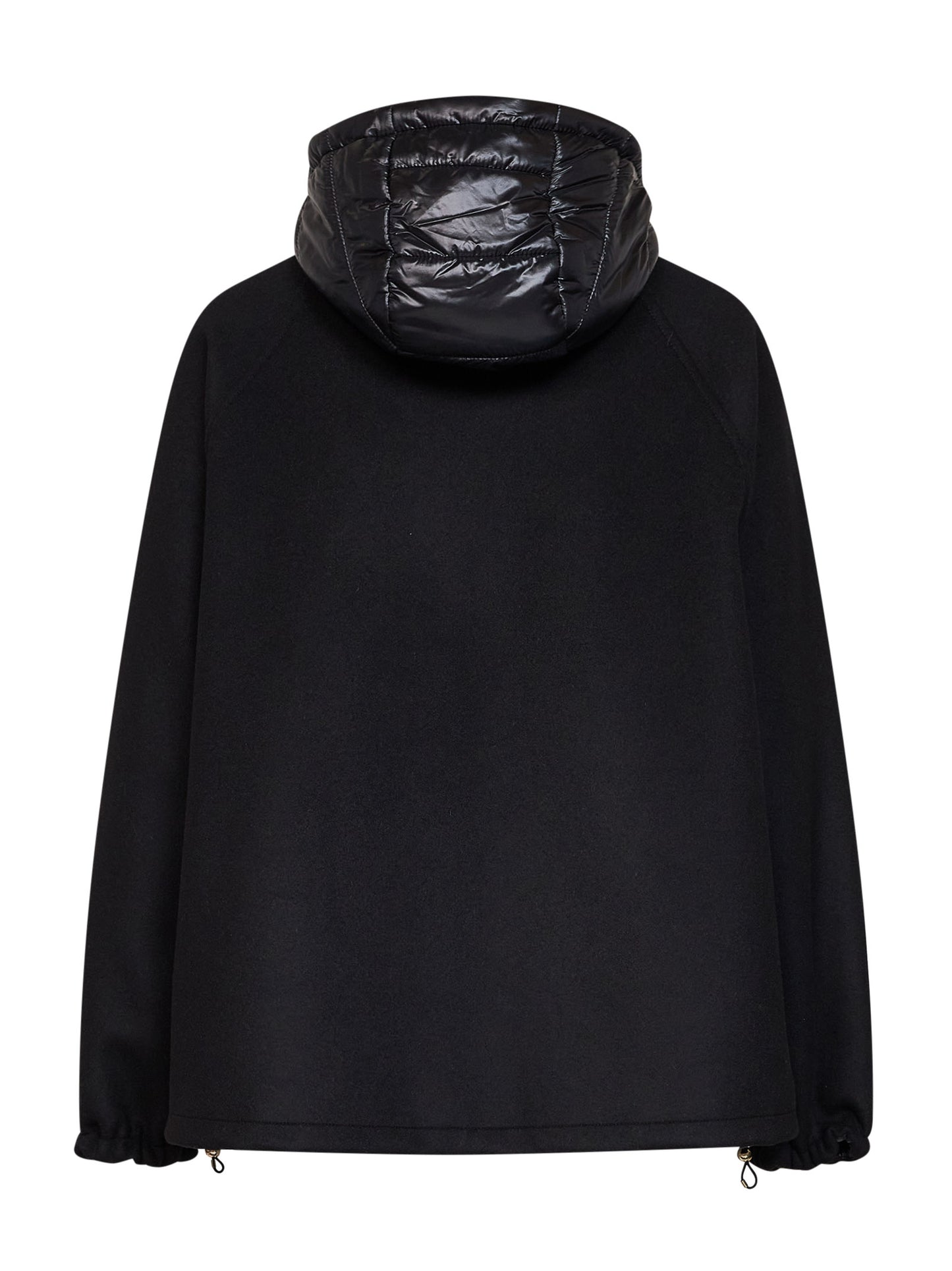 Giacca in misto lana nera con cappuccio in nylon