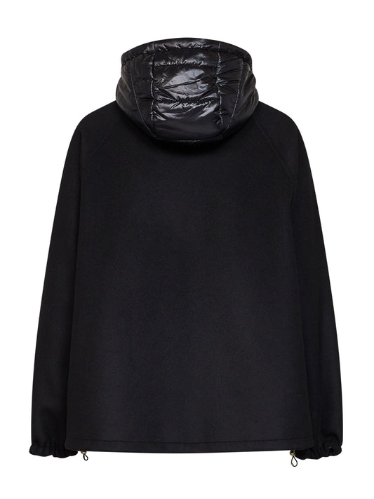 Giacca in misto lana nera con cappuccio in nylon