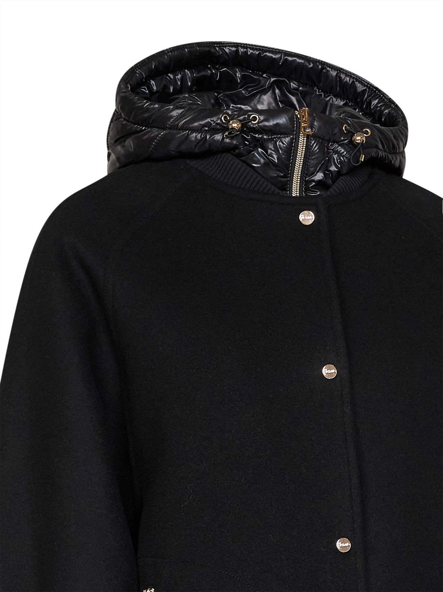 Giacca in misto lana nera con cappuccio in nylon