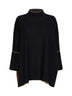 Black virgin wool knit poncho-style sweater