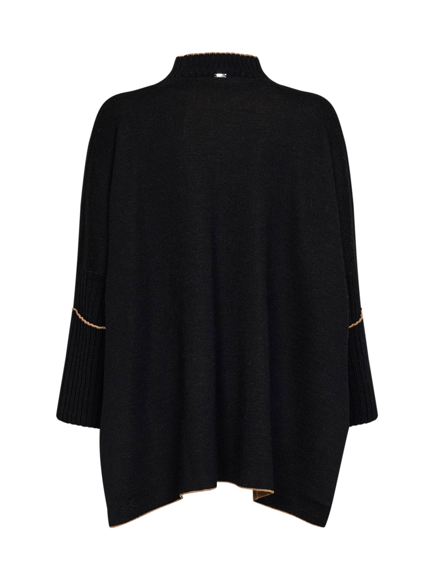 Black virgin wool knit poncho-style sweater