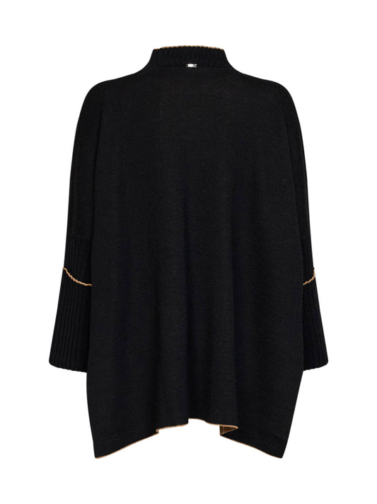 Black virgin wool knit poncho-style sweater