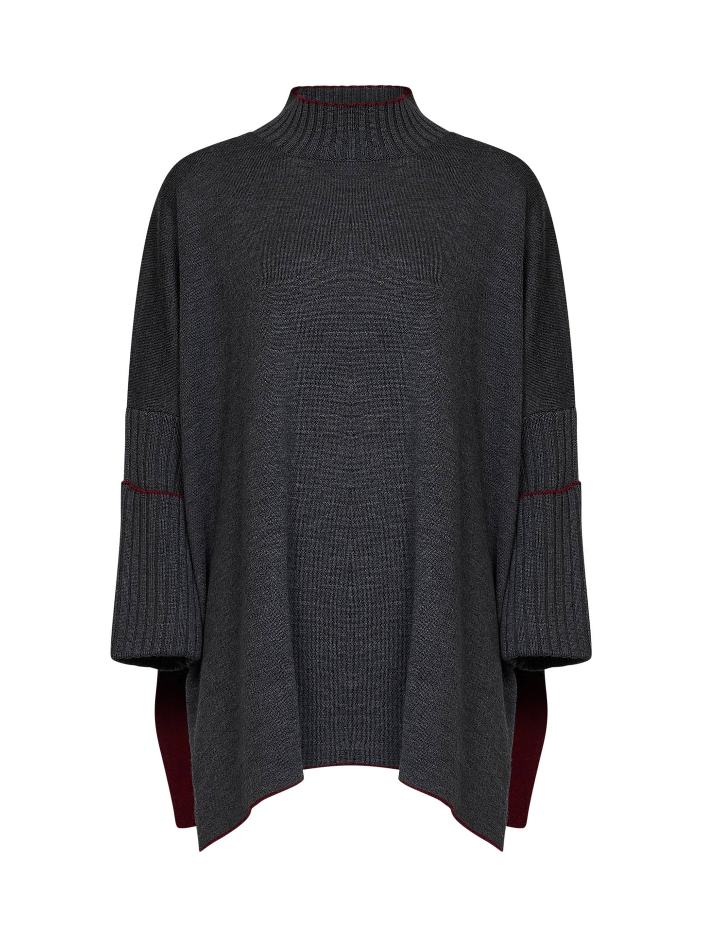 Grey virgin wool knit poncho-style top