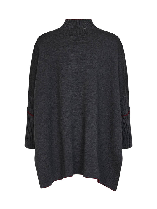 Grey virgin wool knit poncho-style top