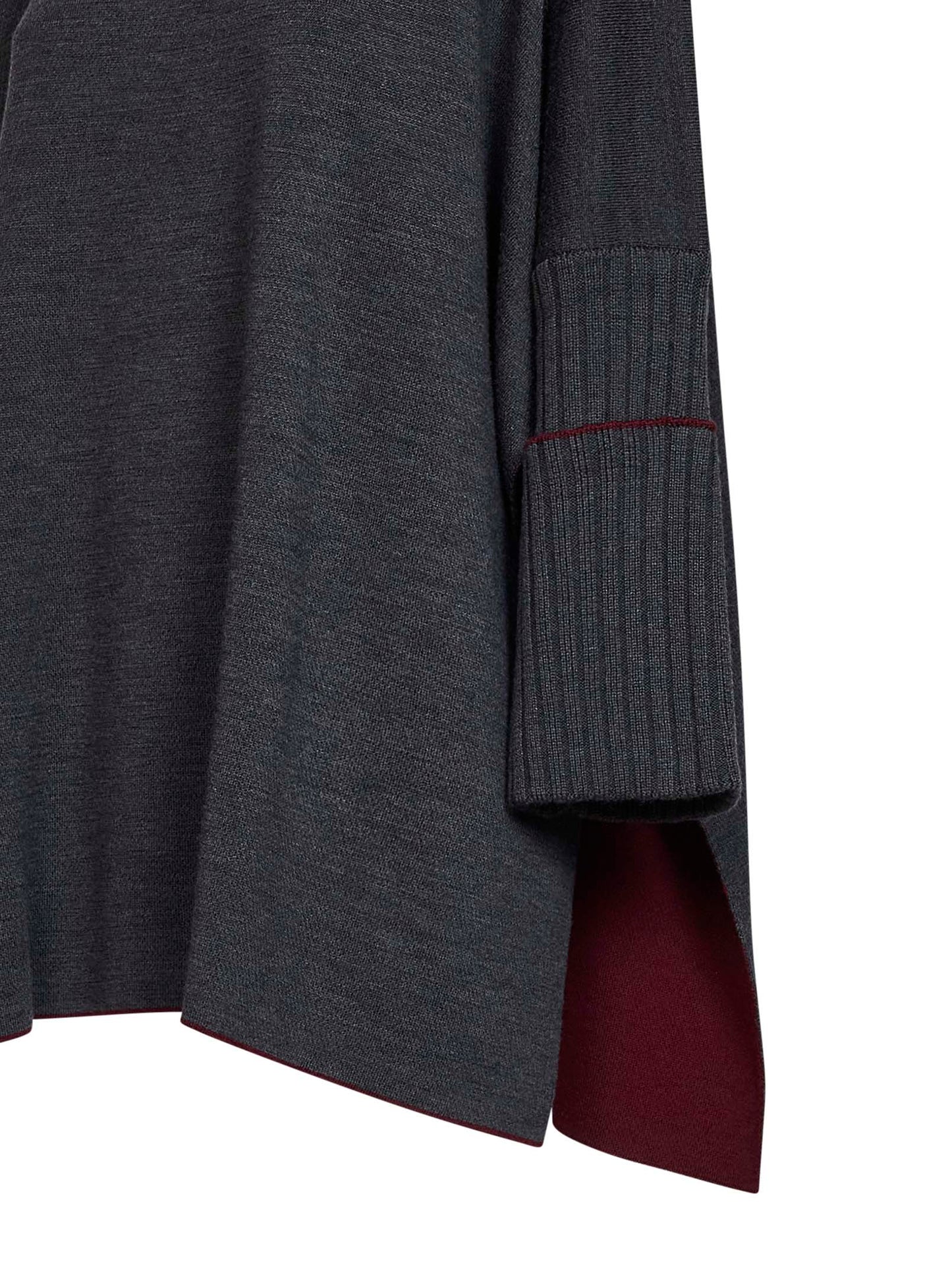 Grey virgin wool knit poncho-style top