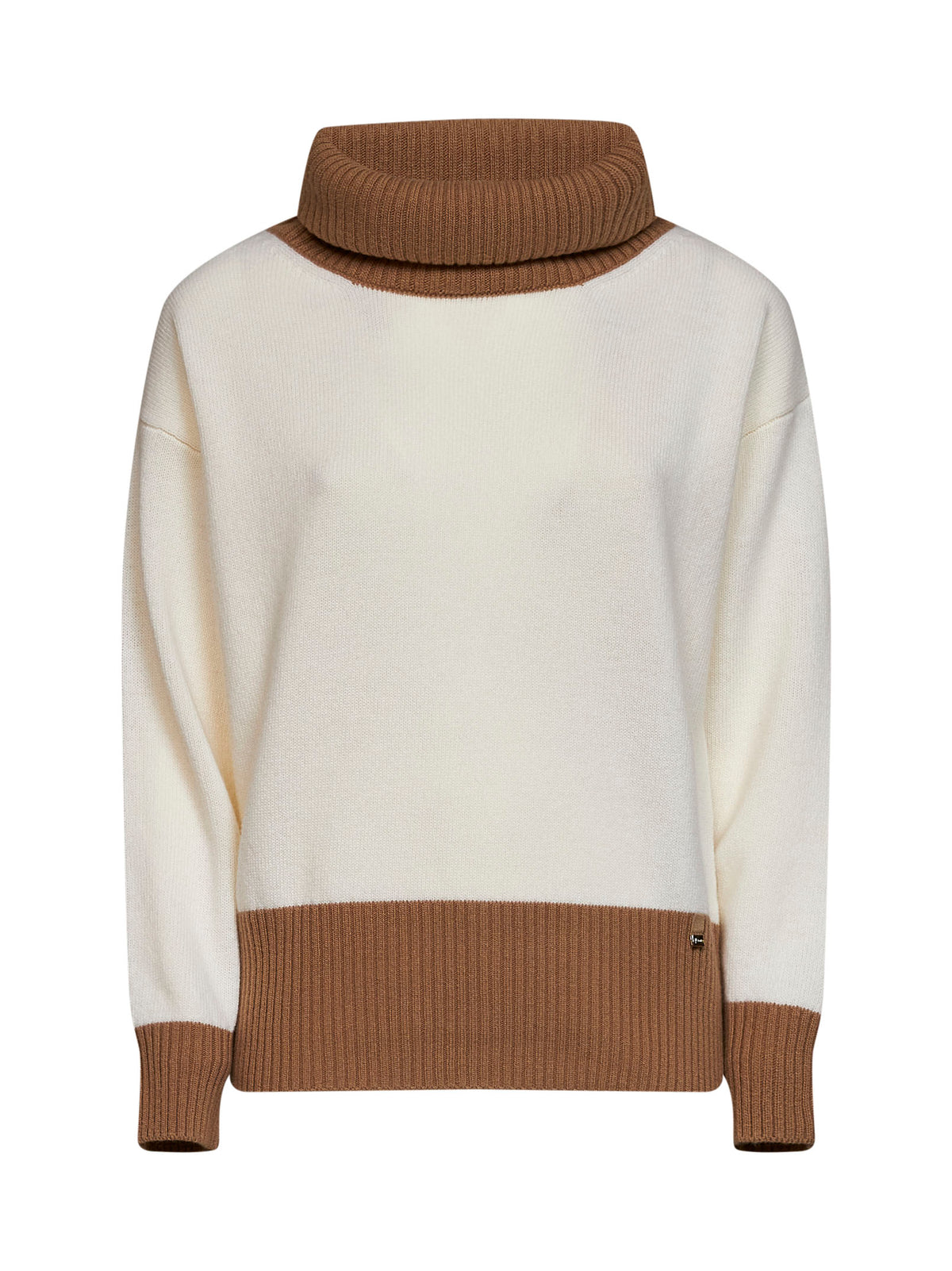 Dolcevita in lana color block bianco latte<BR/>