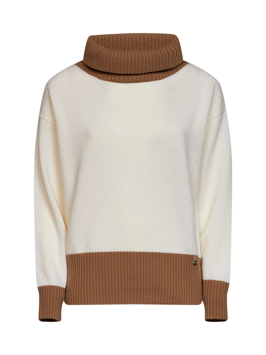 Dolcevita in lana color block bianco latte<BR/>