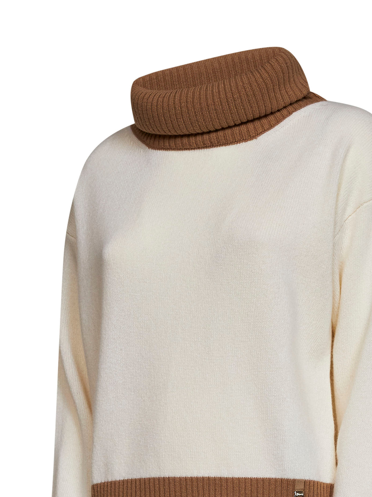 Dolcevita in lana color block bianco latte<BR/>