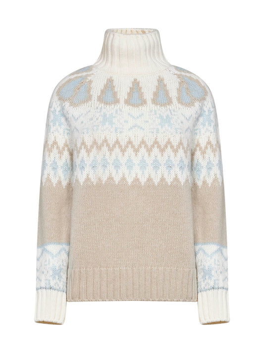Maglia in misto lana e cashmere bianco latte con motivo Norvegese jacquard