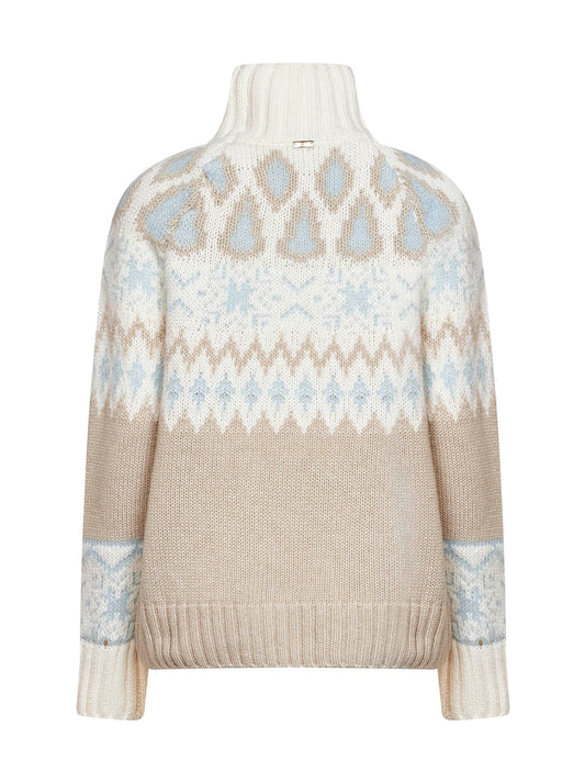 Maglia in misto lana e cashmere bianco latte con motivo Norvegese jacquard