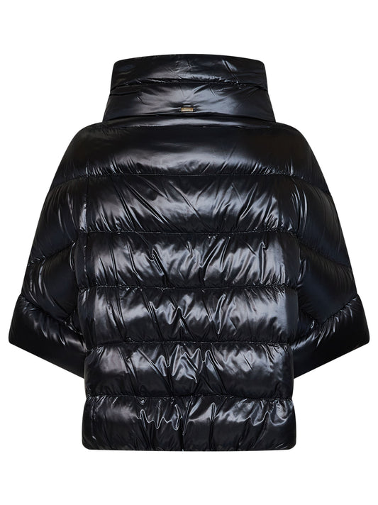 Black Ultralight Nylon cape-like down jacket