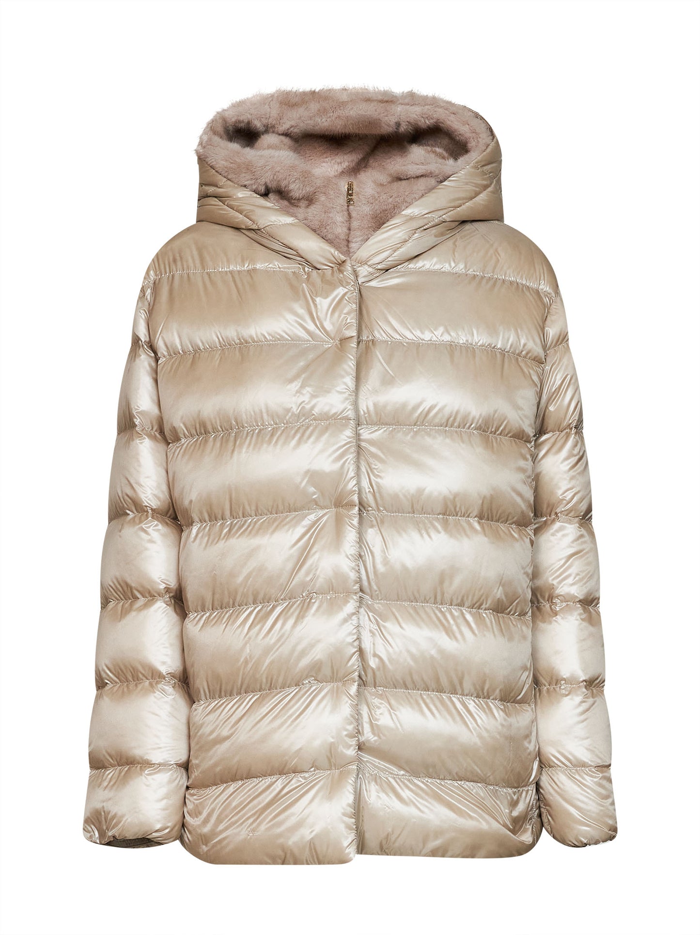 Piumino con cappuccio in Nylon Ultralight ed ecopelliccia chantilly
