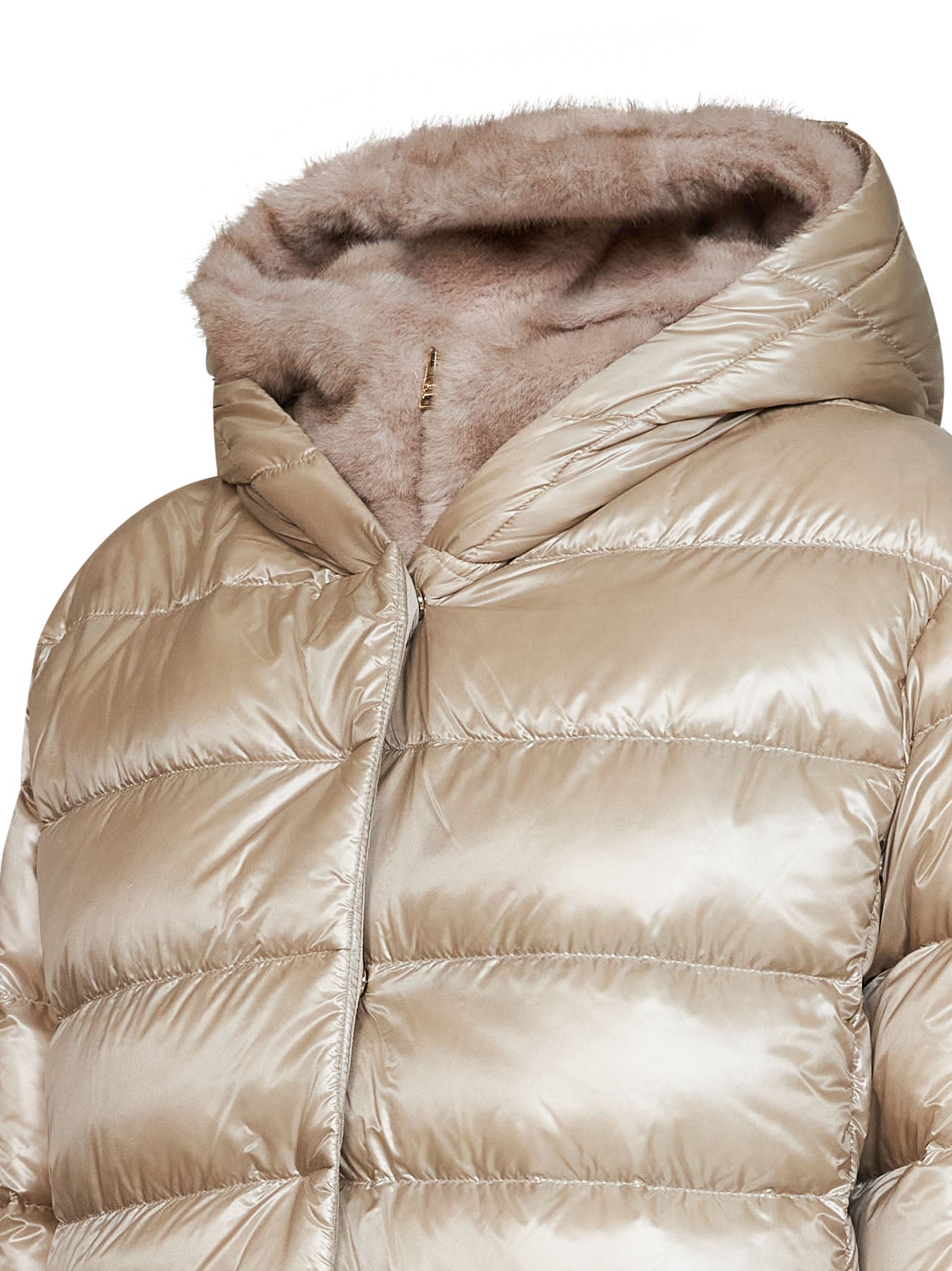 Piumino con cappuccio in Nylon Ultralight ed ecopelliccia chantilly