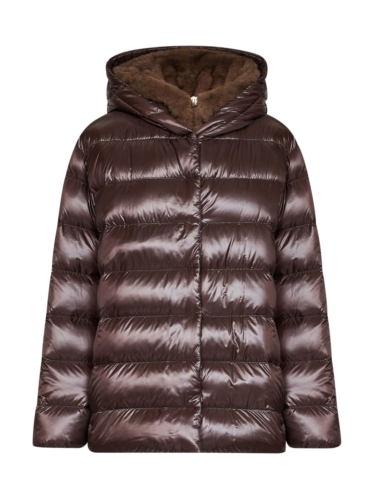 Piumino con cappuccio in Nylon Ultralight ed ecopelliccia fondente