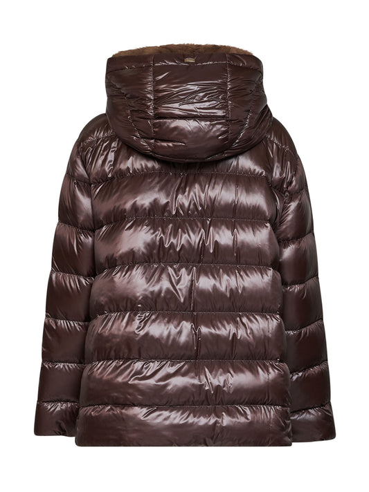 Piumino con cappuccio in Nylon Ultralight ed ecopelliccia fondente