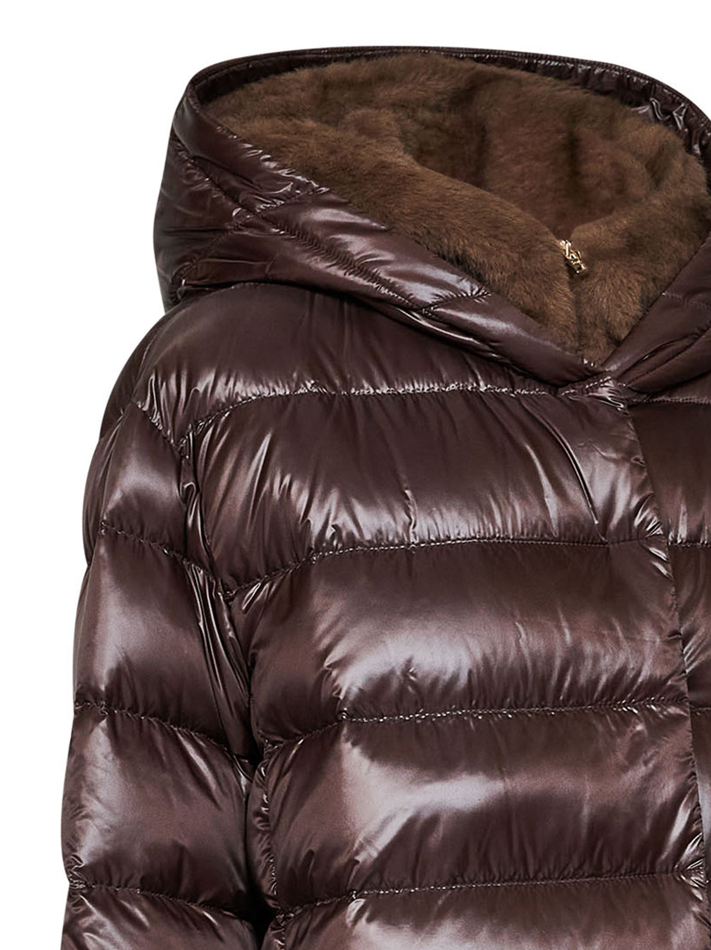 Piumino con cappuccio in Nylon Ultralight ed ecopelliccia fondente