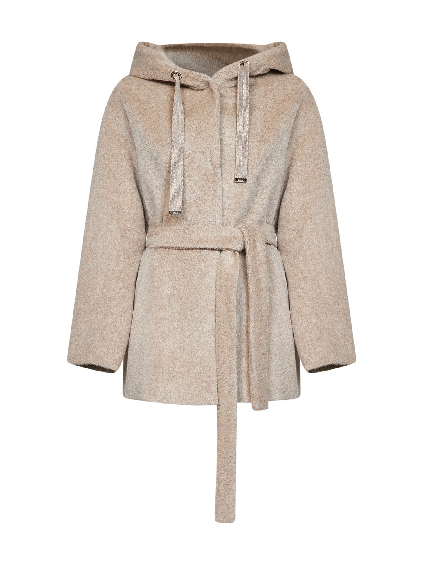 Giacca midi con cappuccio e cintura in beaver chantilly