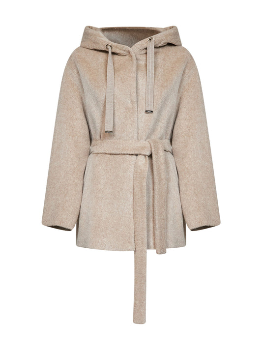 Chantilly beaver midi hooded belted jacket
