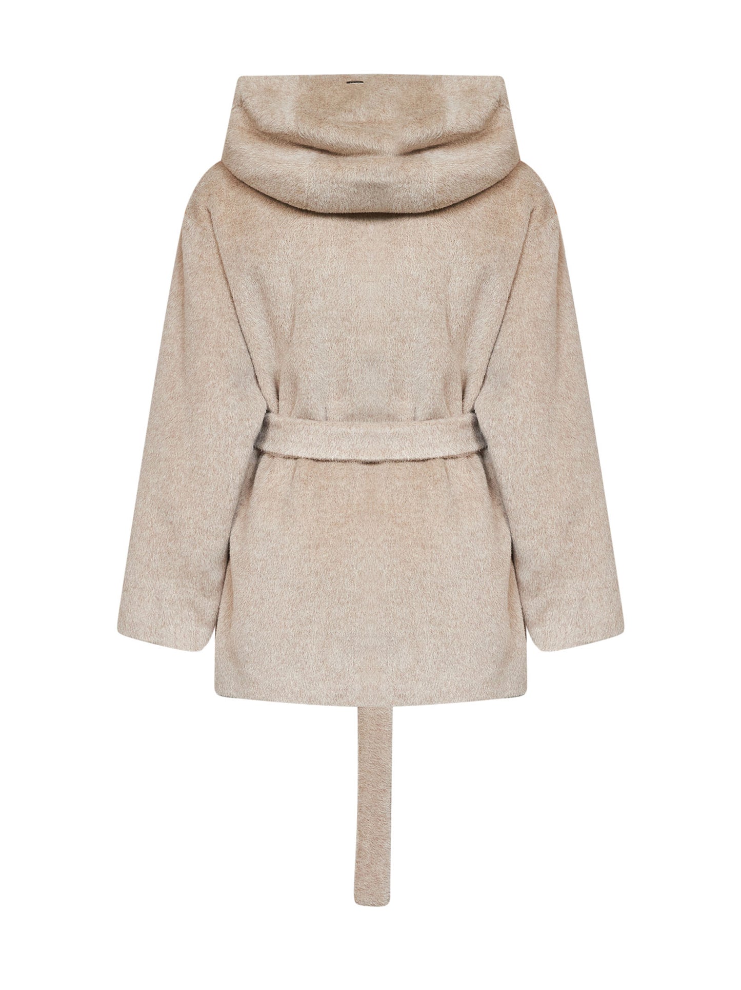 Giacca midi con cappuccio e cintura in beaver chantilly