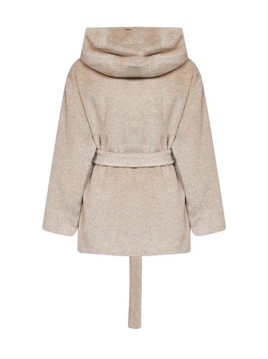 Chantilly beaver midi hooded belted jacket