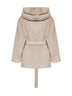 Giacca midi con cappuccio e cintura in beaver chantilly