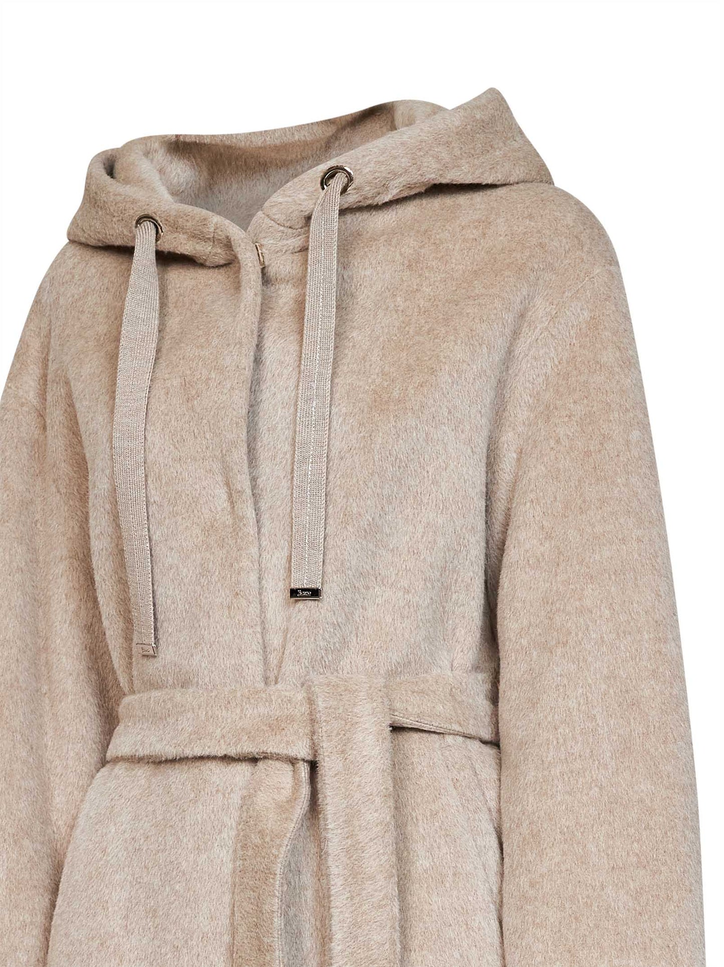 Giacca midi con cappuccio e cintura in beaver chantilly
