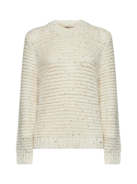 White alpaca-blend and lurex Resort sweater