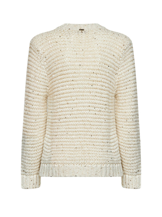 White alpaca-blend and lurex Resort sweater