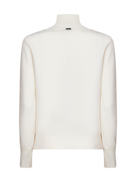 Ivory carded wool Resort sweater with cut-out