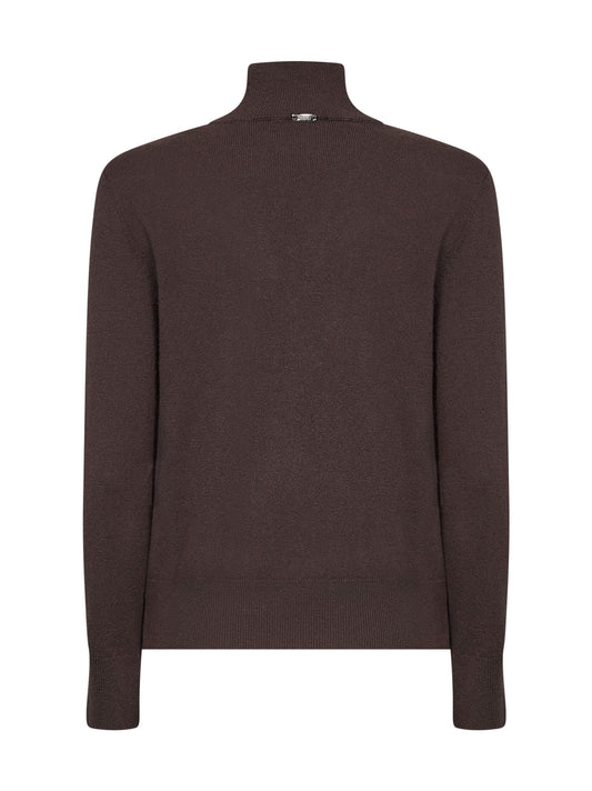 Dark chocolate carded wool Resort sweater with cut-out