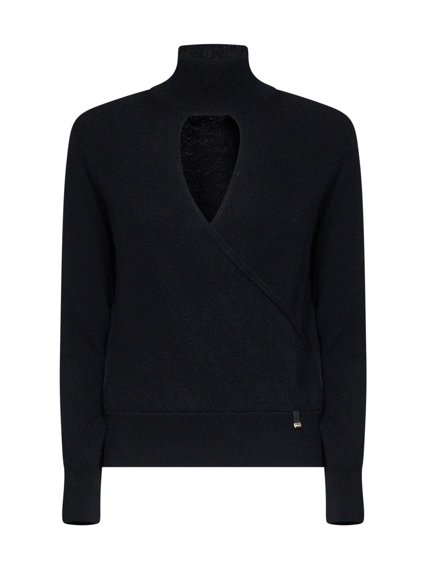 Black carded wool Resort sweater with cut-out