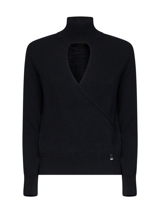 Black carded wool Resort sweater with cut-out