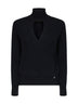 Black carded wool Resort sweater with cut-out